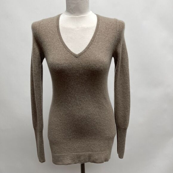 White + Warren Women's Sweater Small 100% Cashmere Brown V-Neck Long Sleeve - Picture 1 of 9